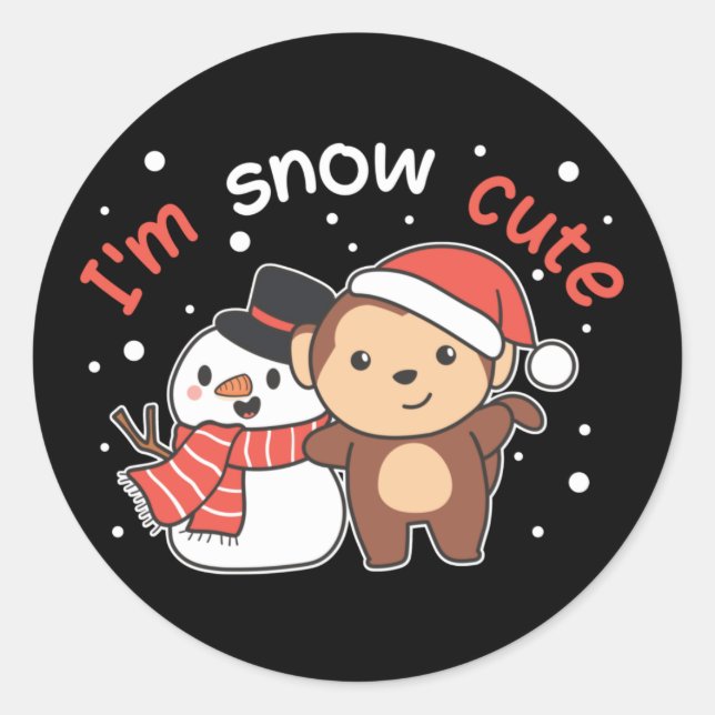 Monkey I Love You Snow Much Snowman Pun Classic Ro Classic Round Sticker (Front)