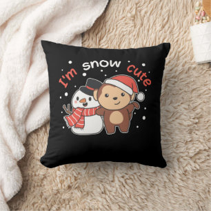 Monkey I Love You Snow Much Snowman Pun Cushion
