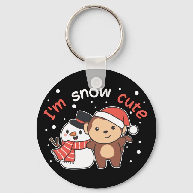 Monkey I Love You Snow Much Snowman Pun Keychain (Front)