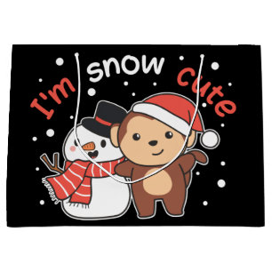 Monkey I Love You Snow Much Snowman Pun Large Gift Bag