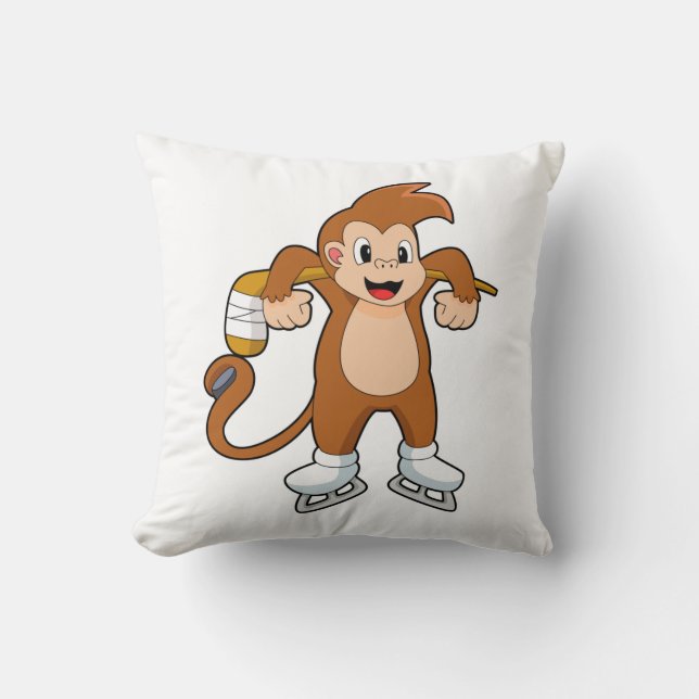 Monkey Ice hockey Ice hockey stick Cushion (Front)