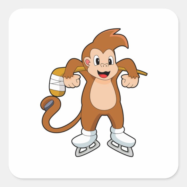 Monkey Ice hockey Ice hockey stick Square Sticker (Front)