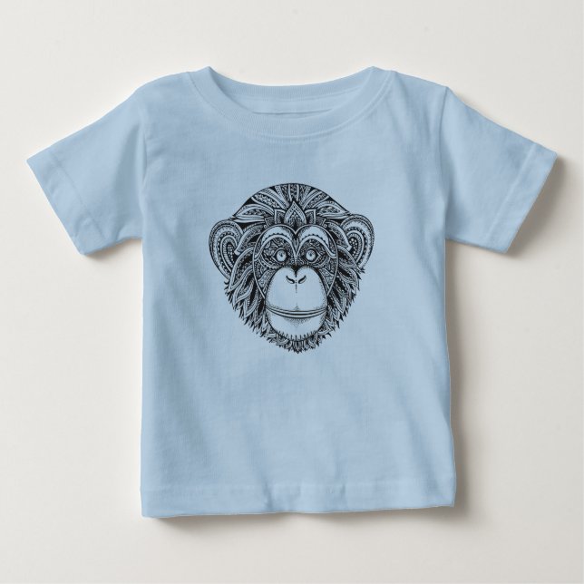 Monkey Illustartion Doodle Baby T-Shirt (Front)