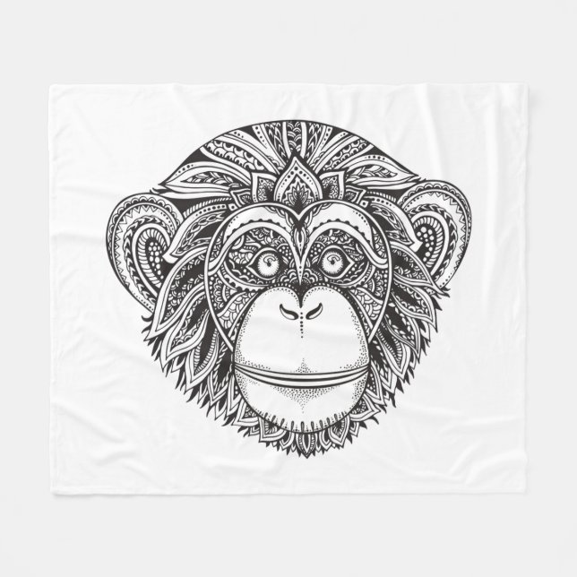 Monkey Illustartion Doodle Fleece Blanket (Front (Horizontal))