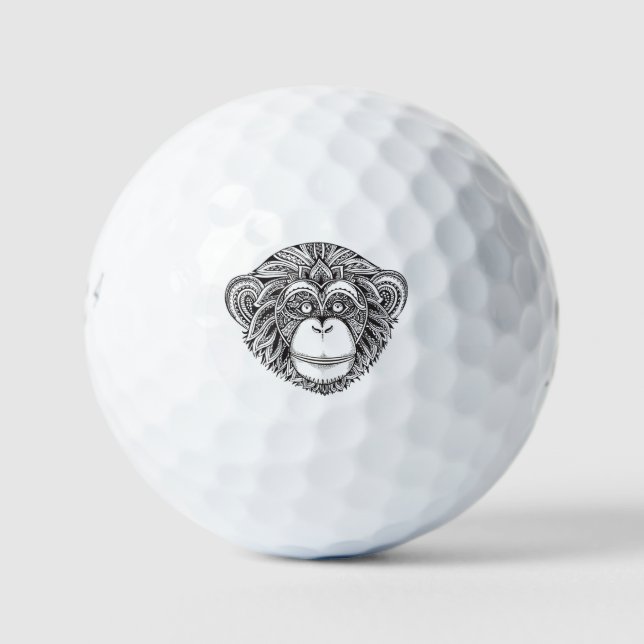 Monkey Illustartion Doodle Golf Balls (Front)