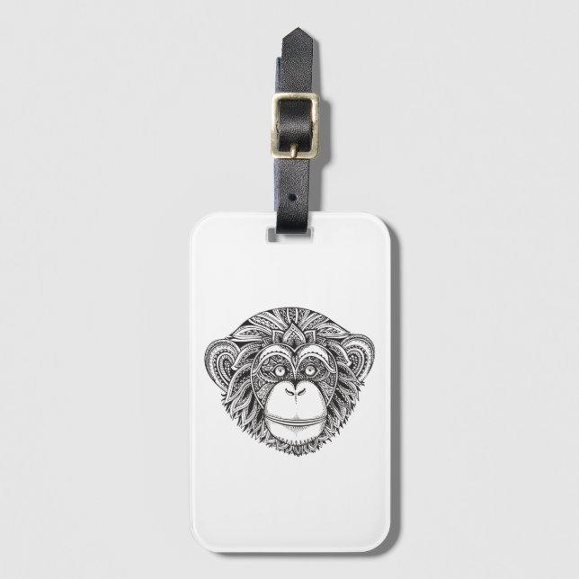 Monkey Illustartion Doodle Luggage Tag (Front Vertical)