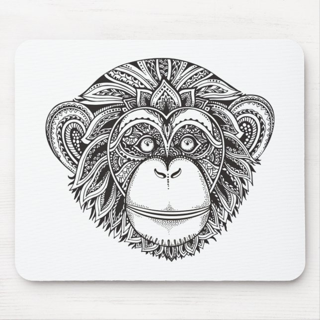Monkey Illustartion Doodle Mouse Mat (Front)