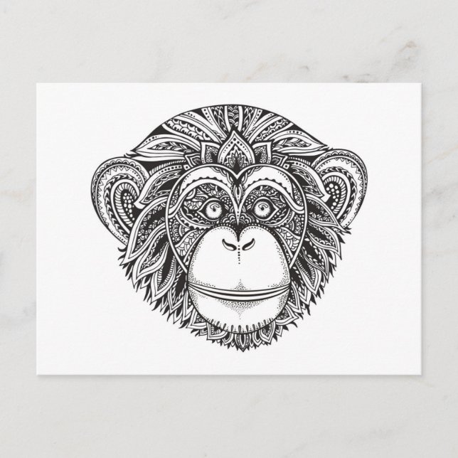 Monkey Illustartion Doodle Postcard (Front)