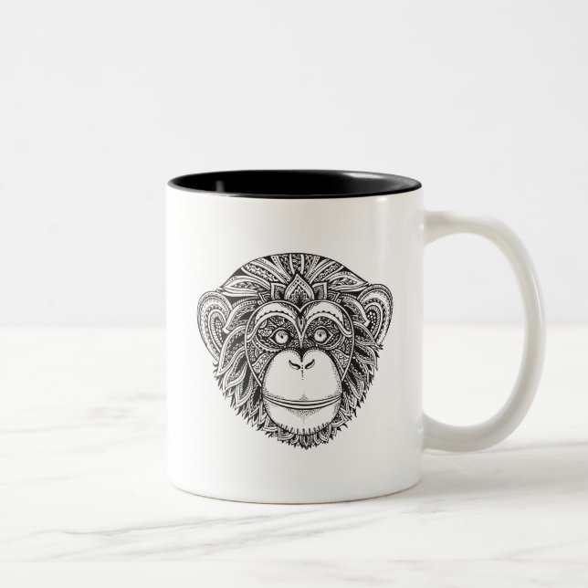 Monkey Illustartion Doodle Two-Tone Coffee Mug (Right)