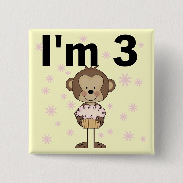 Monkey I'm 3 Birthday Tshirts and Gifts 15 Cm Square Badge (Front)