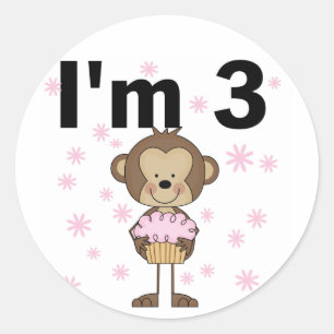 Monkey I'm 3 Birthday Tshirts and Gifts Classic Round Sticker
