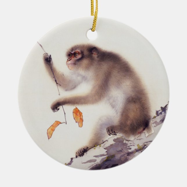 Monkey in a Persimmon Tree Ceramic Tree Decoration (Front)