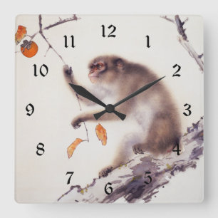 Monkey in a Persimmon Tree Square Wall Clock