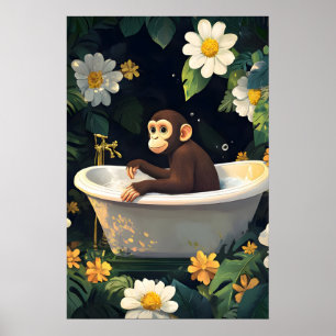 Monkey In Bathtub Poster, Funny Animal Poster