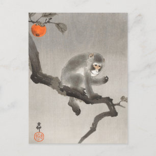 Monkey in Cockatoo Painting by Ohara Koson Postcard