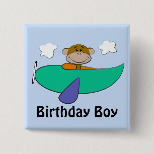 Monkey in Colourful Aeroplane Birthday 15 Cm Square Badge