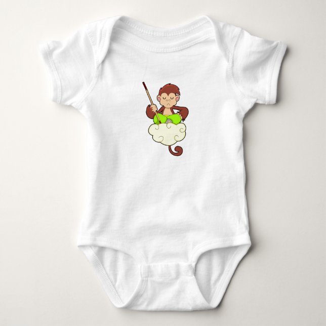 Monkey in Cross legged on Clouds Baby Bodysuit (Front)