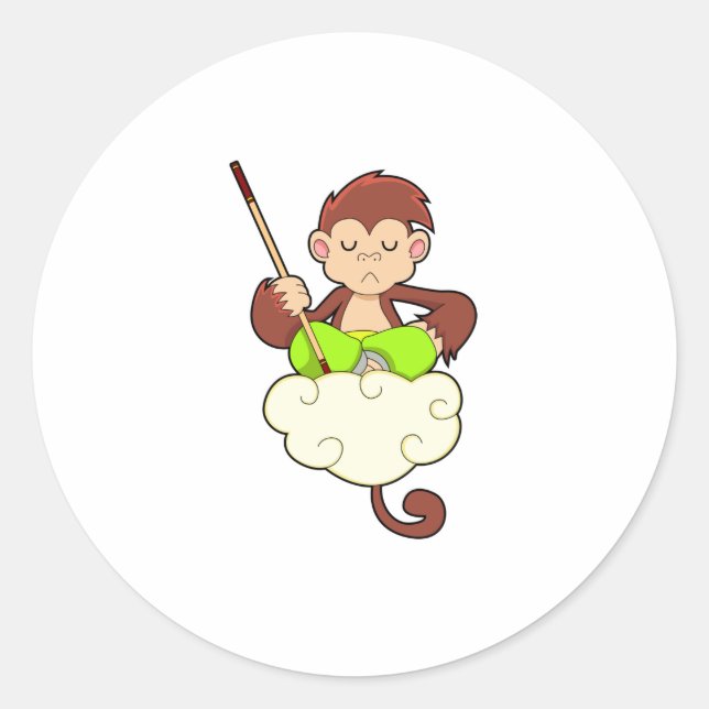Monkey in Cross legged on Clouds Classic Round Sticker (Front)