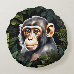 Monkey in Jungle Round Cushion