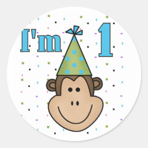 Monkey in Party Hat 1st Birthday Tshirts Classic Round Sticker