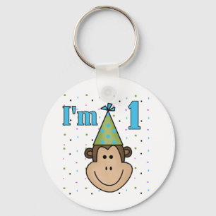 Monkey in Party Hat 1st Birthday Tshirts Key Ring