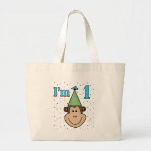 Monkey in Party Hat 1st Birthday Tshirts Large Tote Bag