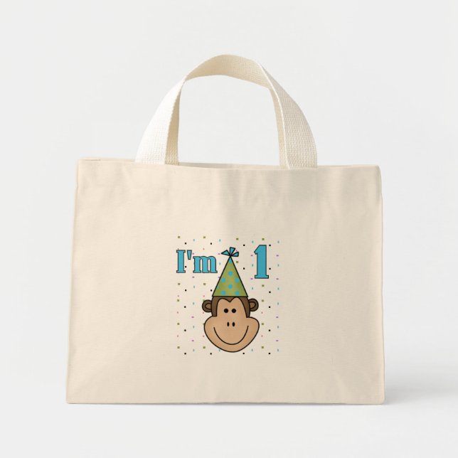 Monkey in Party Hat 1st Birthday Tshirts Mini Tote Bag (Front)