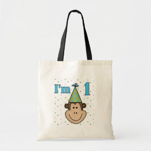 Monkey in Party Hat 1st Birthday Tshirts Tote Bag