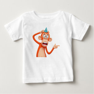 Monkey in Party Hat Pointing Aside Baby T-Shirt