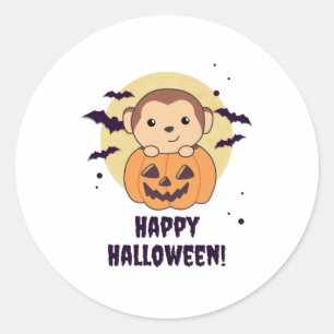Monkey In Pumpkin Cute Monkeys Happy Halloween Classic Round Sticker