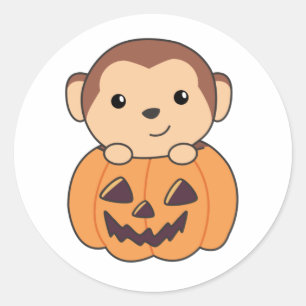 Monkey In Pumpkin Orange Koalas Halloween Monkeys Classic Round Sticker