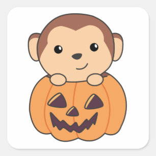 Monkey In Pumpkin Orange Koalas Halloween Monkeys Square Sticker