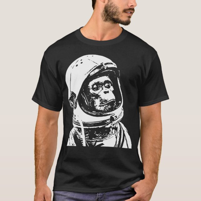 Monkey In Space. Funny Astronaut Chimpanzee T-Shirt (Front)