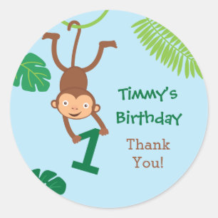 Monkey in the Jungle First Birthday Favour Sticker