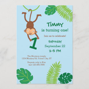 Monkey in the Jungle First Birthday Invitation