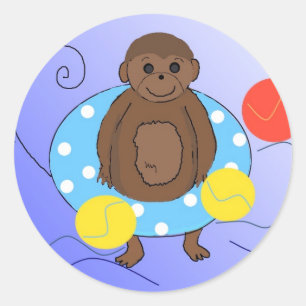 Monkey in the Pools Classic Round Sticker