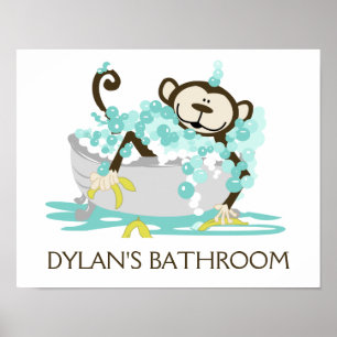 Monkey in Tub Bathroom Art Print - Personalised