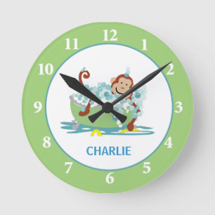 Monkey In Tub Wall Clock - Monkey Bathroom Clock