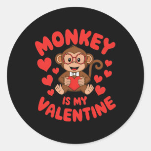 Monkey Is My Valentine Cute Valentine’s Day Monkey Classic Round Sticker