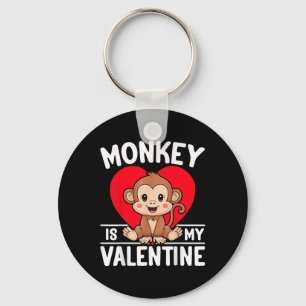 Monkey Is My Valentine Heart Cute Monkey Key Ring