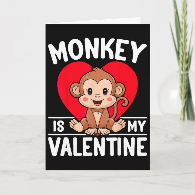Monkey Is My Valentine Heart Cute Monkey Valentine Card (Front)