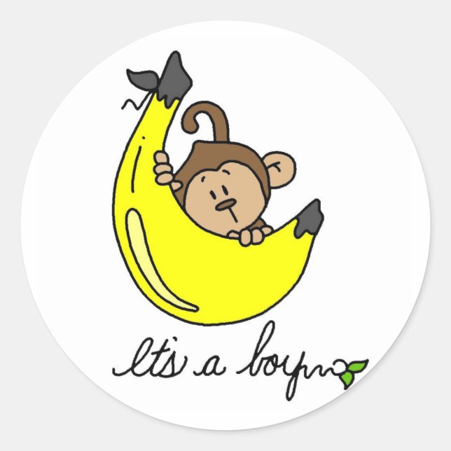 Monkey It's a Boy Tshirts and Gifts Classic Round Sticker (Front)