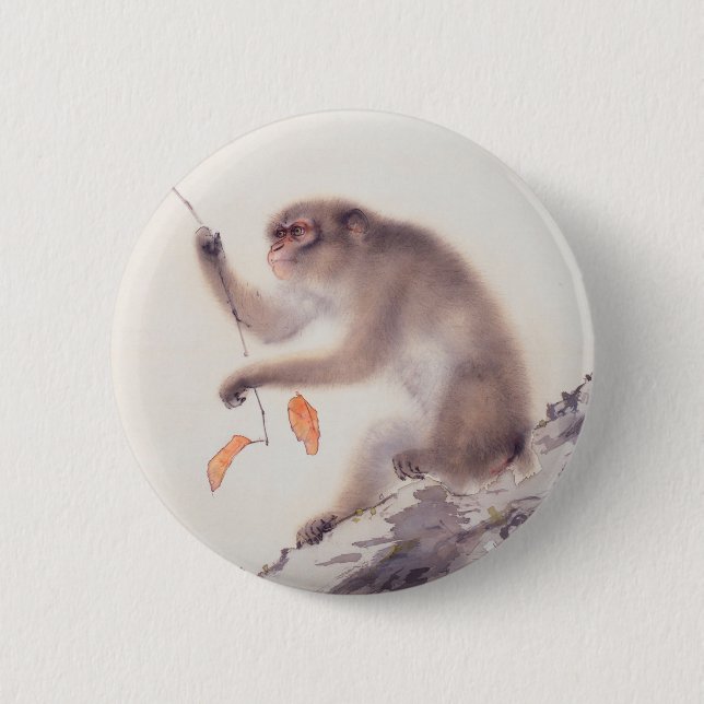 Monkey Japanese Painting Chinese Zodiac Button (Front)