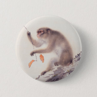Monkey Japanese Painting Chinese Zodiac Button