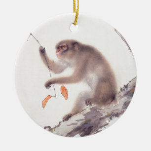 Monkey Japanese Painting Chinese Zodiac Round O Ceramic Tree Decoration
