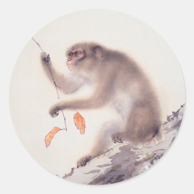 Monkey Japanese Painting Chinese Zodiac Round S Classic Round Sticker (Front)