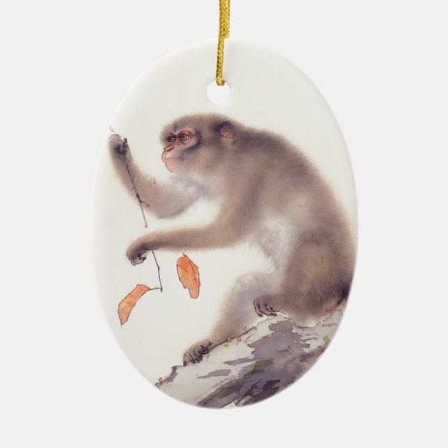 Monkey Japanese Painting - Year of the Monkey Ceramic Tree Decoration (Front)
