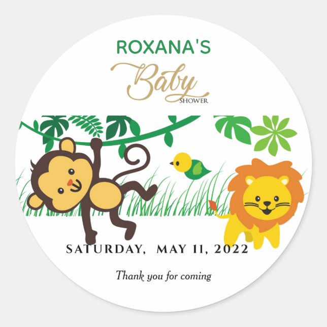 Monkey Jungle animals baby shower safari cute Classic Round Sticker (Front)