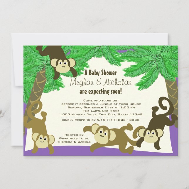 Monkey Jungle Baby Shower Invitation (Front)