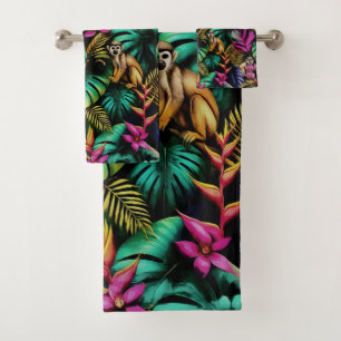 Monkey Jungle Dreams Seamless Surface Pattern Bath Towel Set